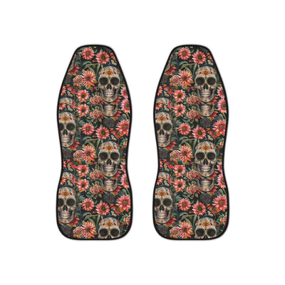Flower gothic skull car seat covers, set of two shown side by side