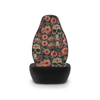 Flower gothic skull car seat covers, single cover on a seat, front view
