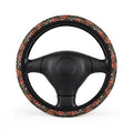 Flower gothic skull steering wheel cover, front view