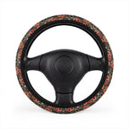 Flower gothic skull steering wheel cover, front view