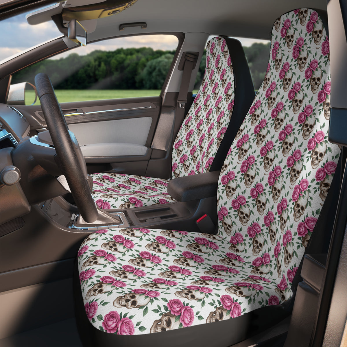 Gothic skull roses car seat covers, product view 2