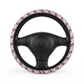 Gothic skull roses steering wheel cover, on a steering wheel