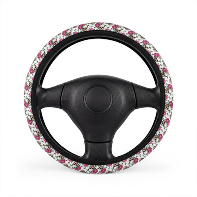 Gothic skull roses steering wheel cover, on a steering wheel