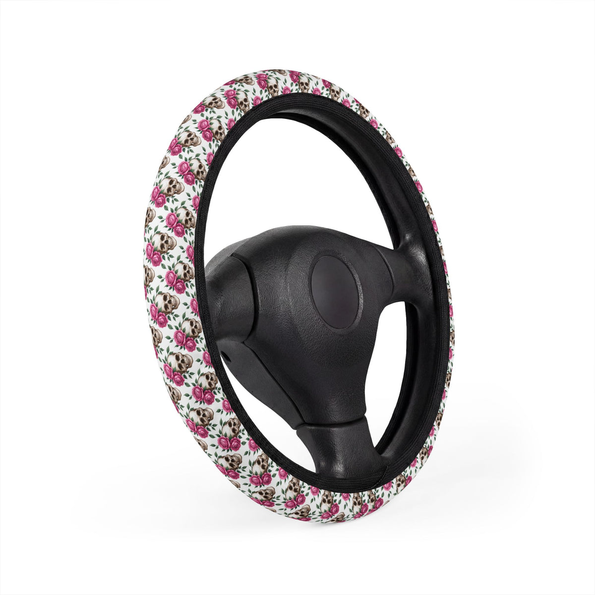 Gothic skull roses steering wheel cover, product view 2