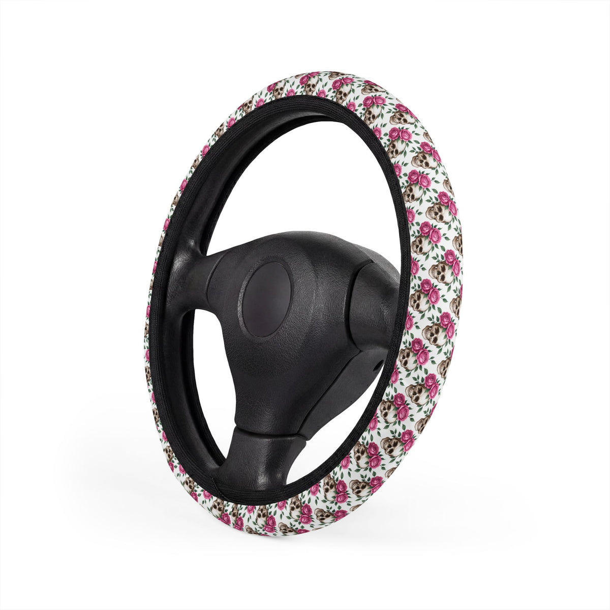 Gothic skull roses steering wheel cover, product view 3