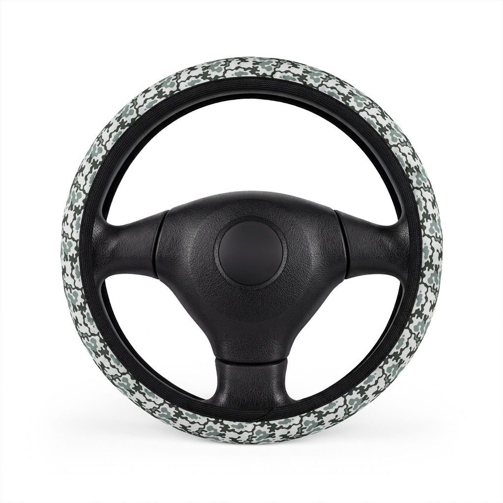 Gray camo steering wheel cover, on a steering wheel