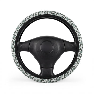 Gray camo steering wheel cover, on a steering wheel