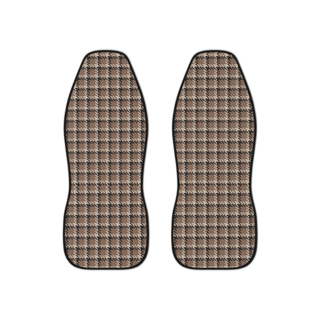 Gray houndstooth plaid car seat covers, set of two front seat covers
