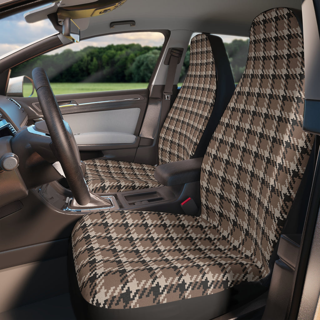 Gray houndstooth plaid car seat covers, product view 2