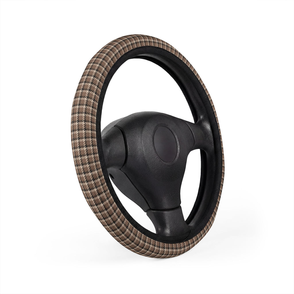 Gray houndstooth plaid steering wheel cover, product view 2