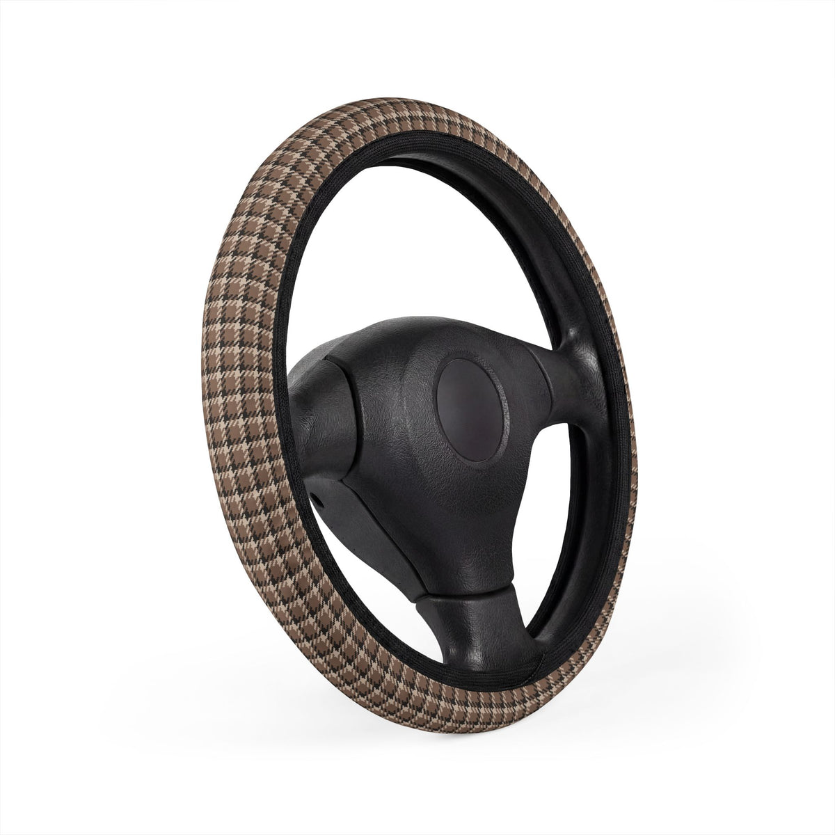 Gray houndstooth plaid steering wheel cover, product view 2