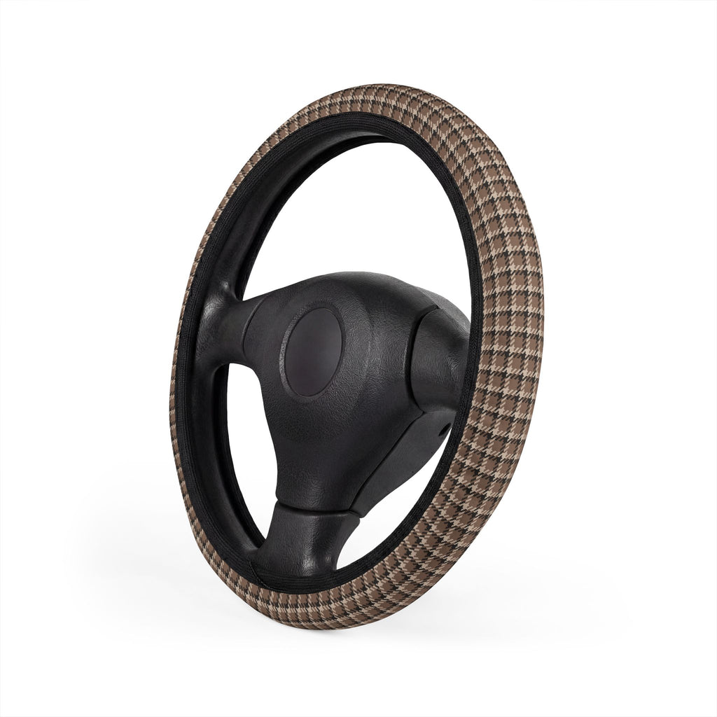 Gray houndstooth plaid steering wheel cover, product view 3