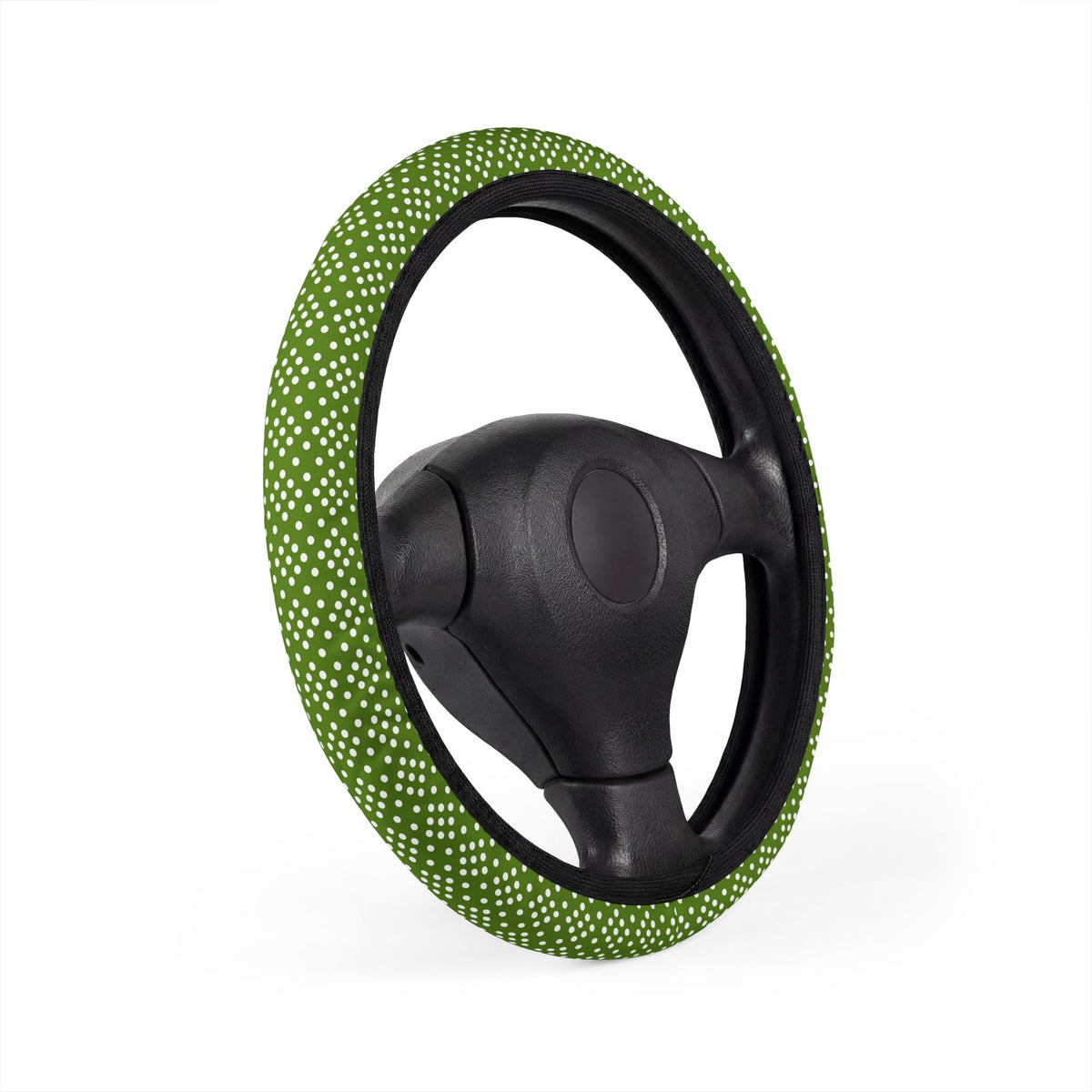 Green polka dot steering wheel cover, product view 3