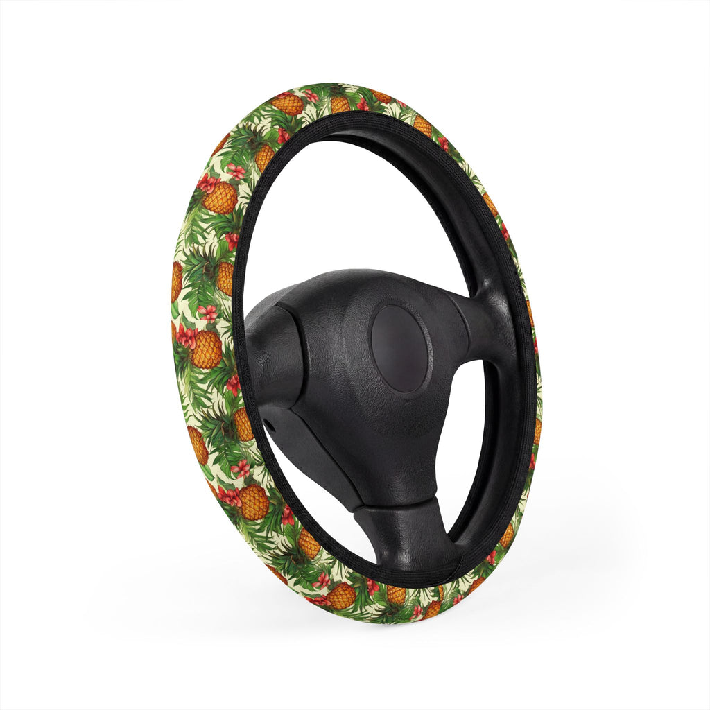 Hawaiian pineapple print steering wheel cover, product view 3