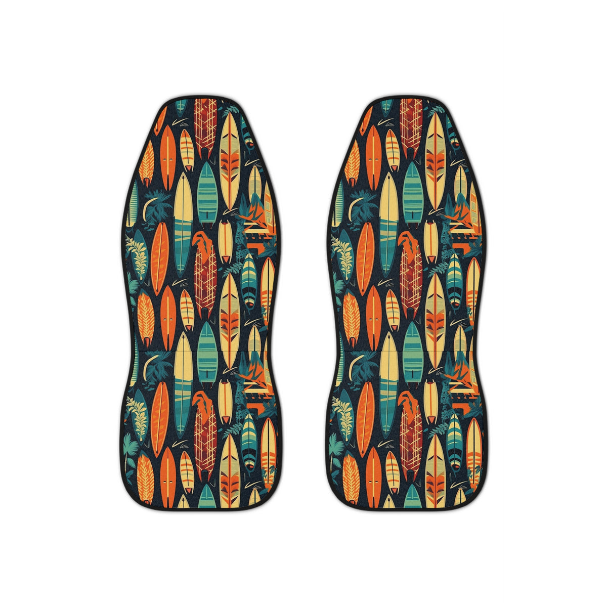 Hawaiian surfboard print car seat covers, set of two front seat covers