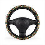 Hawaiian surfboard print steering wheel cover, on a steering wheel