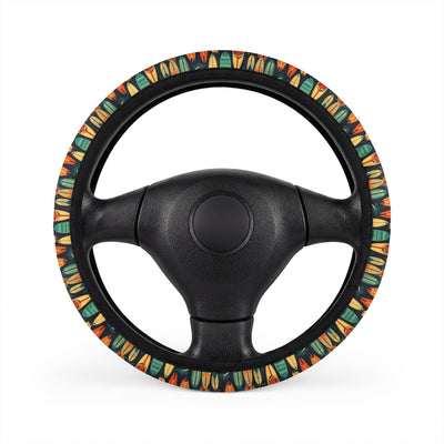 Hawaiian surfboard print steering wheel cover, on a steering wheel