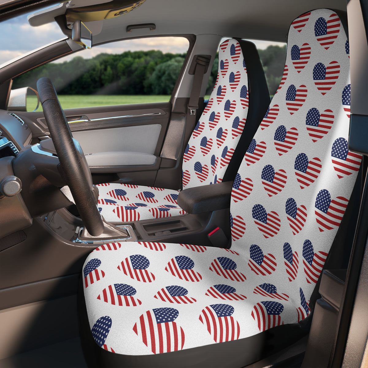 Heart American flag car seat covers, product view 3