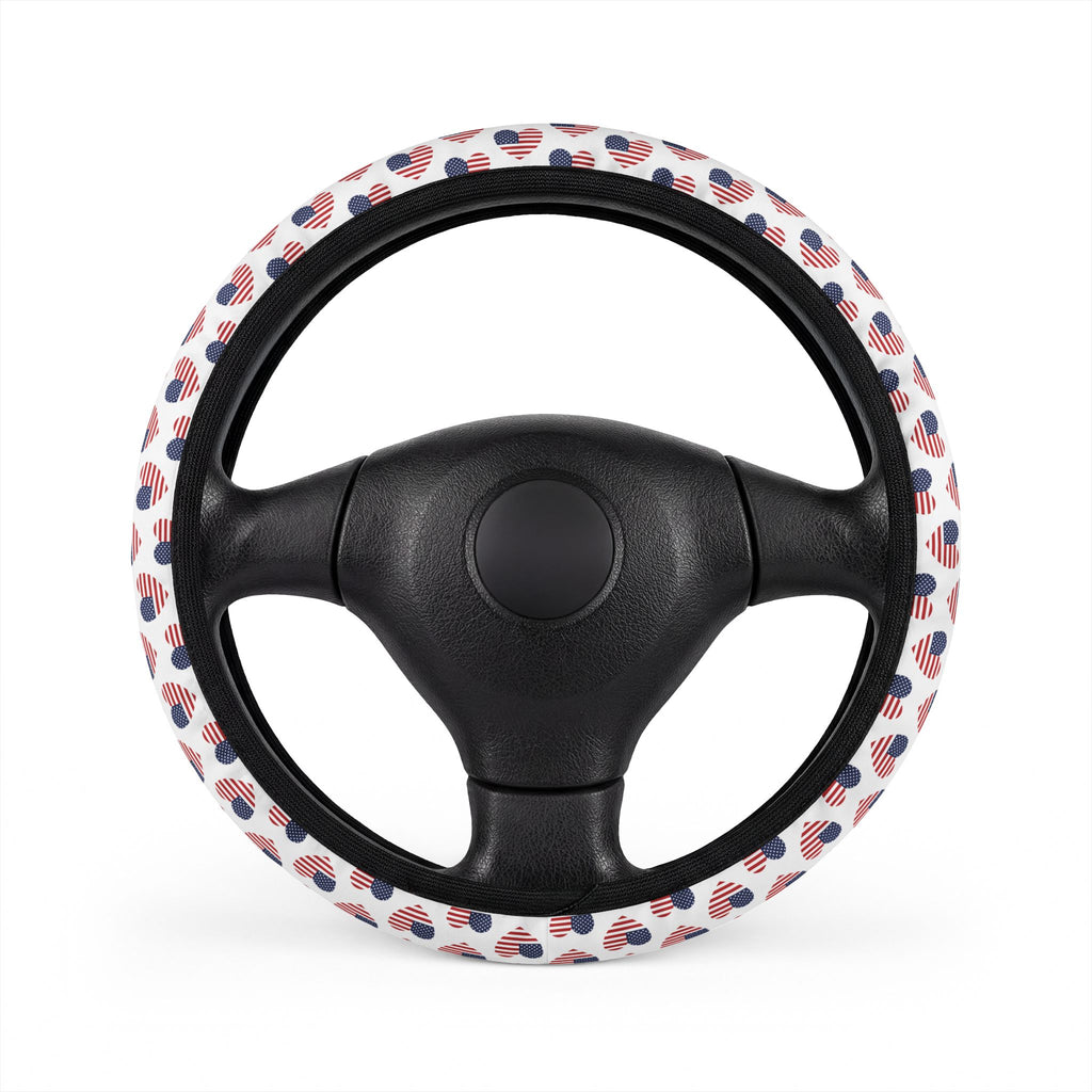 Heart American flag steering wheel cover, on a steering wheel
