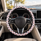 Heart American flag steering wheel cover shown in a car interior