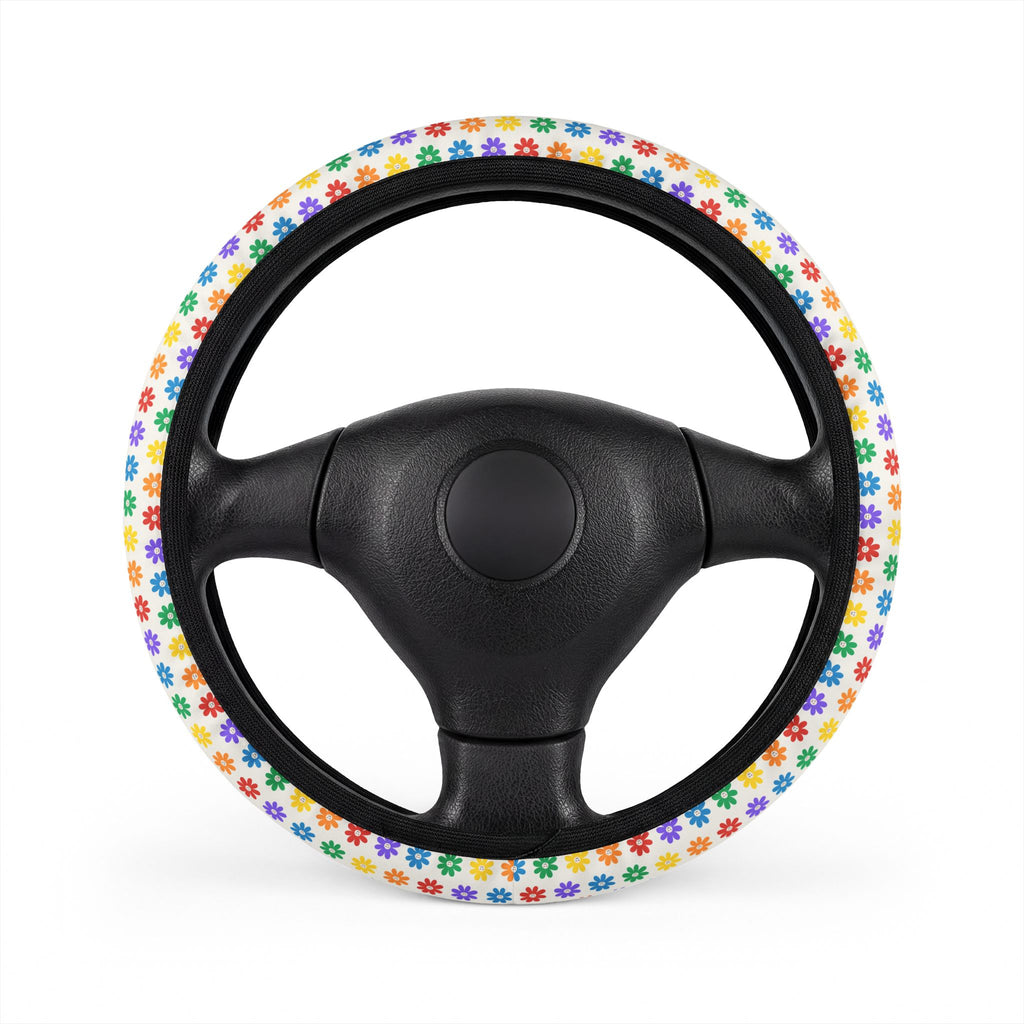 LGBTQ Pride Rainbow steering wheel cover, on a steering wheel