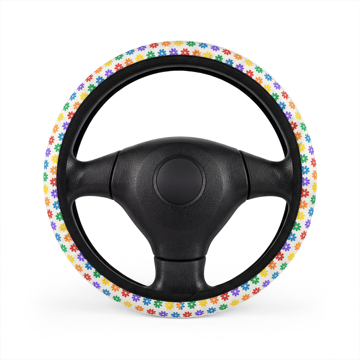 LGBTQ Pride Rainbow steering wheel cover, on a steering wheel
