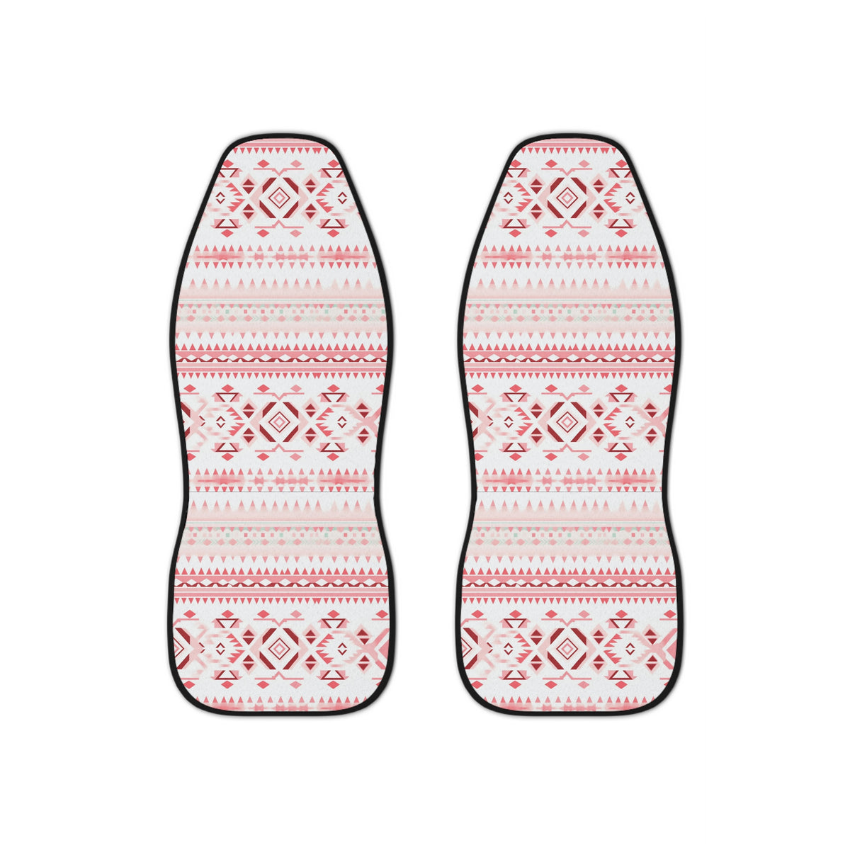 Light pastel aztec print car seat covers, set of two shown side by side