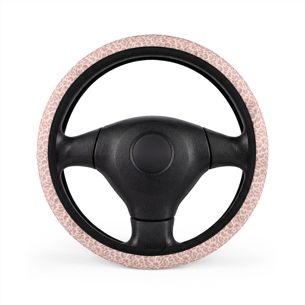 Light pink leopard print steering wheel cover, front view