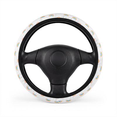 Mini rainbow pride steering wheel cover, on a steering wheel