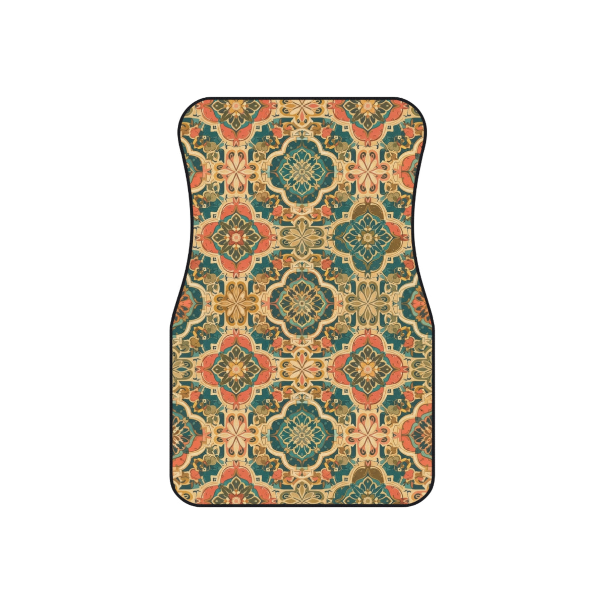 Olive folk floral car mats, set of four, front and rear mats