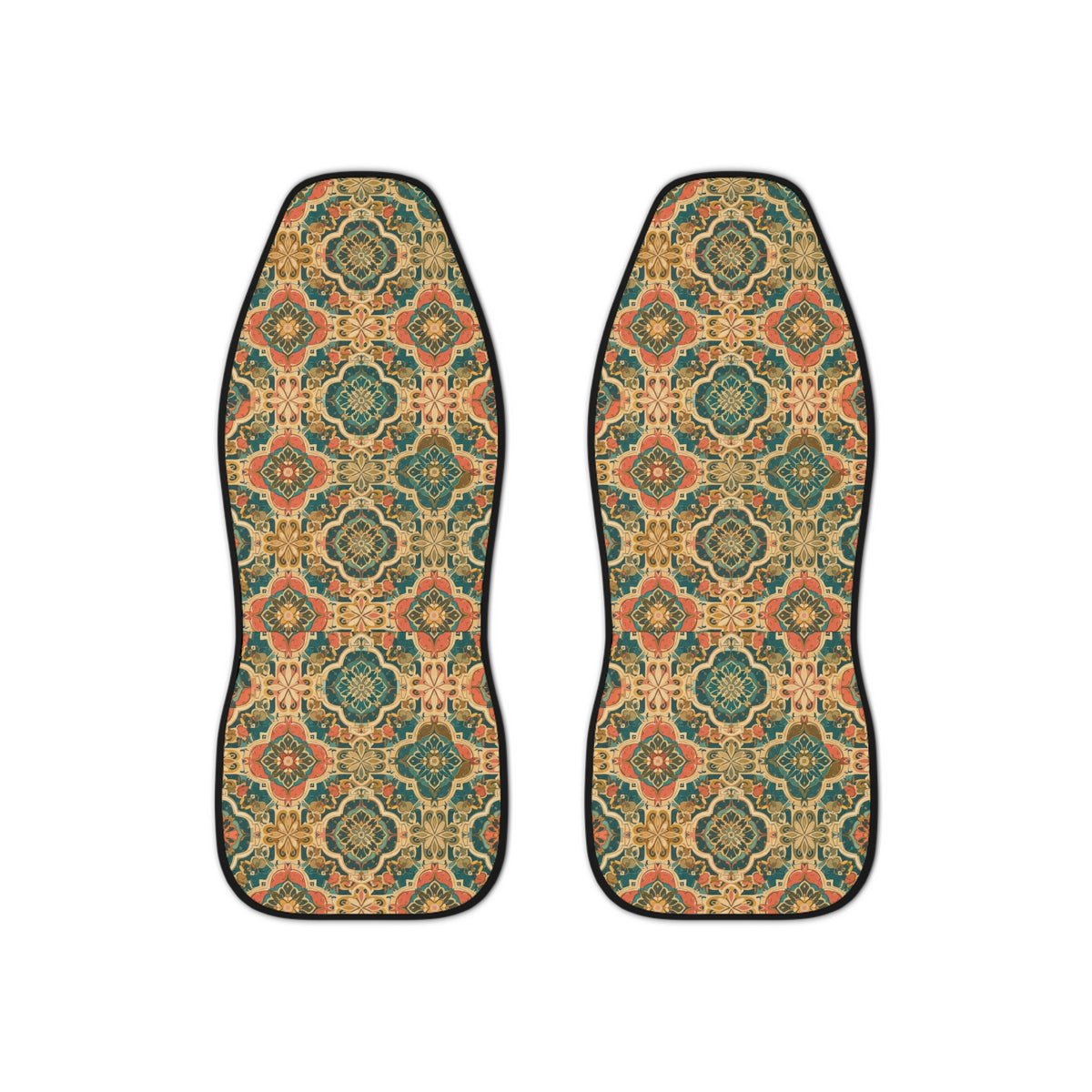 Olive folk floral car seat covers, set of two front seat covers