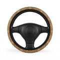 Olive folk floral steering wheel cover, on a steering wheel