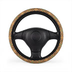 Olive folk floral steering wheel cover, on a steering wheel