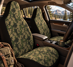 Olive green camo car seat covers shown in a car interior