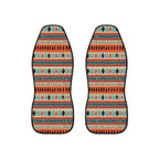 Orange aztec stripe car seat covers, set of two shown side by side