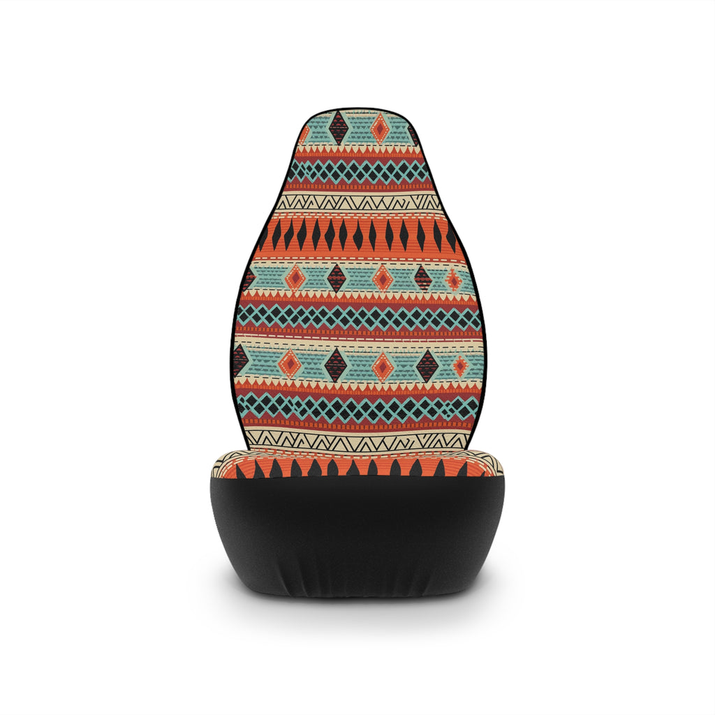Orange aztec stripe car seat covers, single cover on a seat, front view