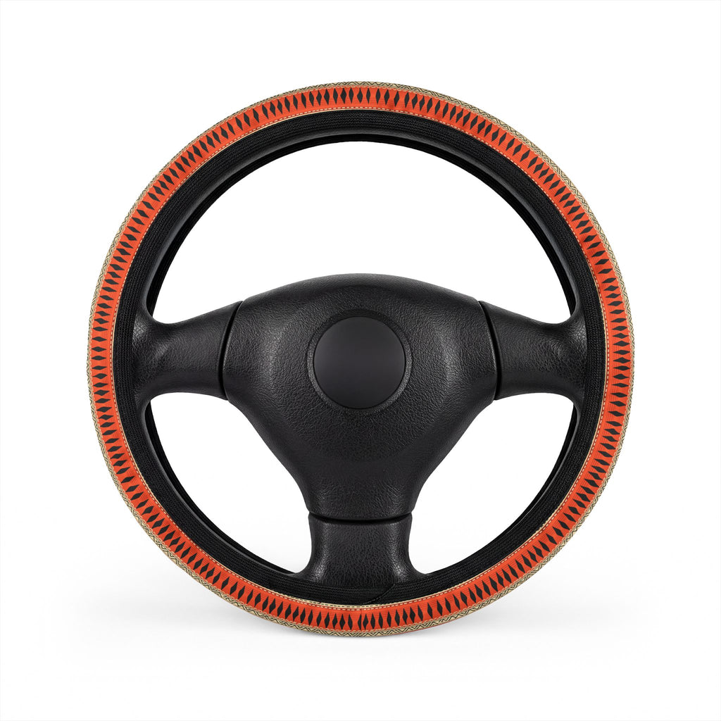 Orange aztec stripe steering wheel cover, front view