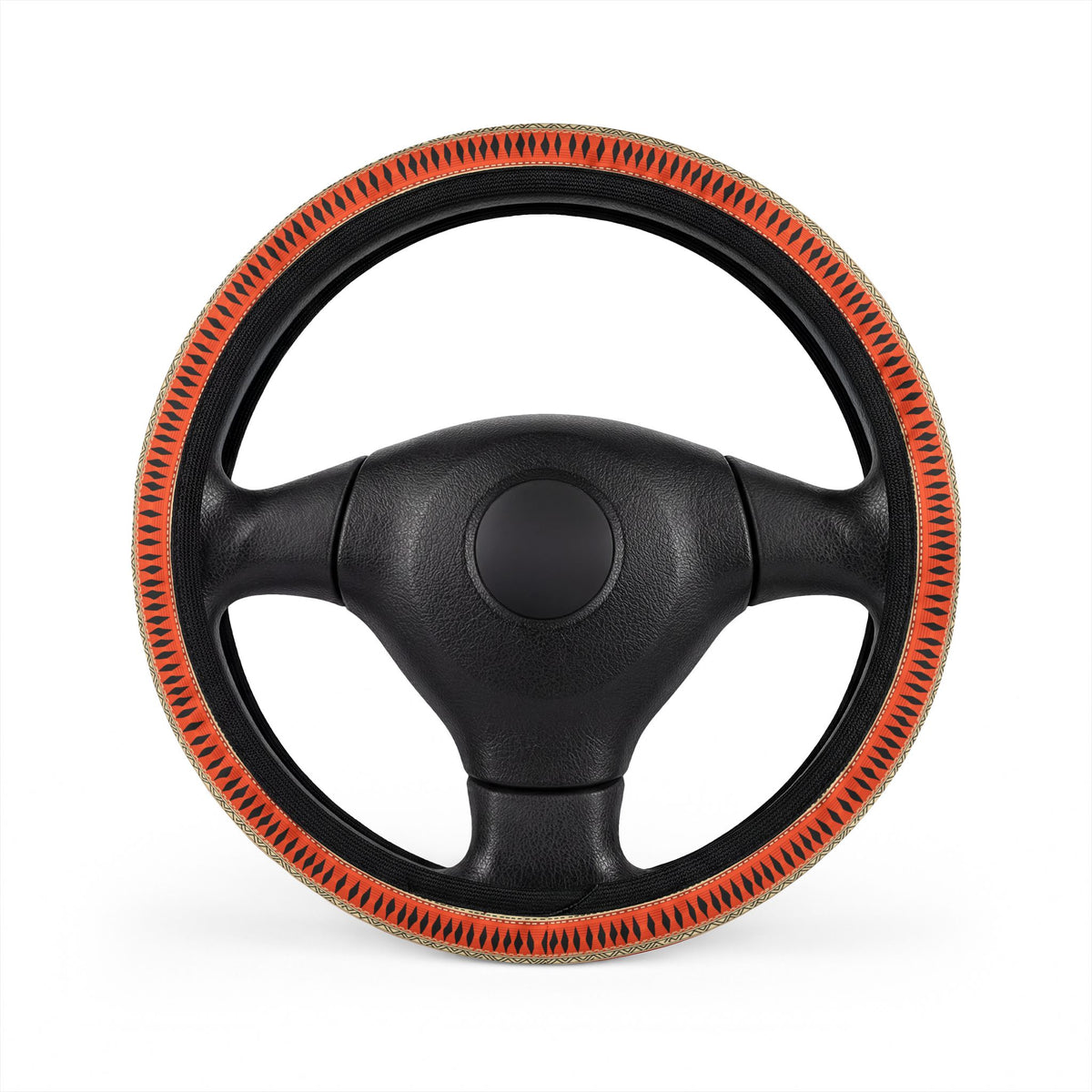 Orange aztec stripe steering wheel cover, front view