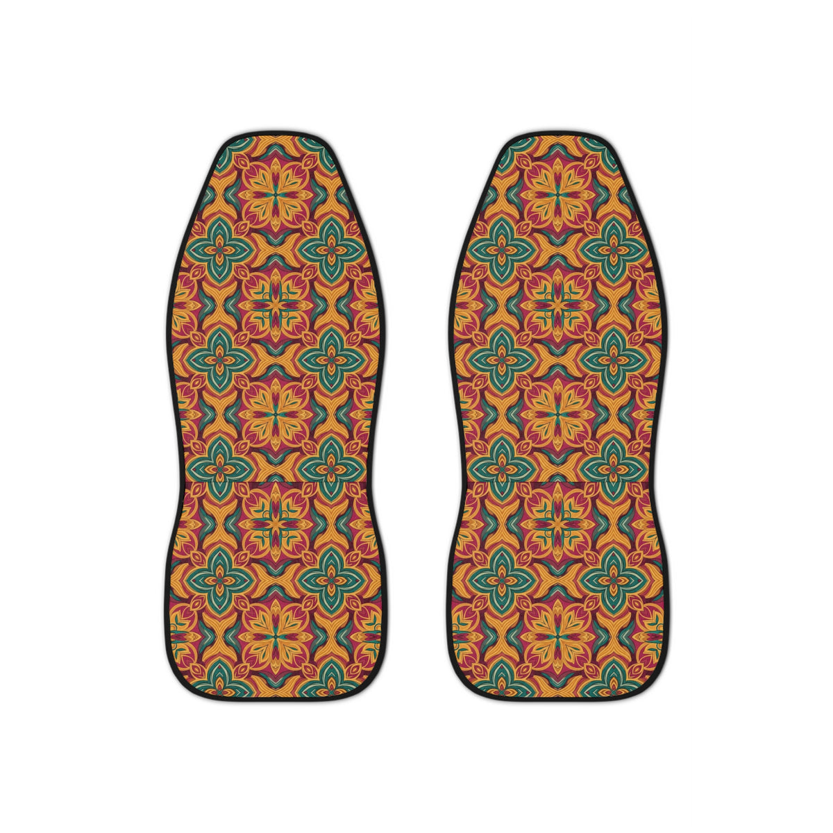 Orange folk floral car seat covers, set of two front seat covers