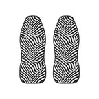 Patchwork zebra print car seat covers, set of two shown side by side
