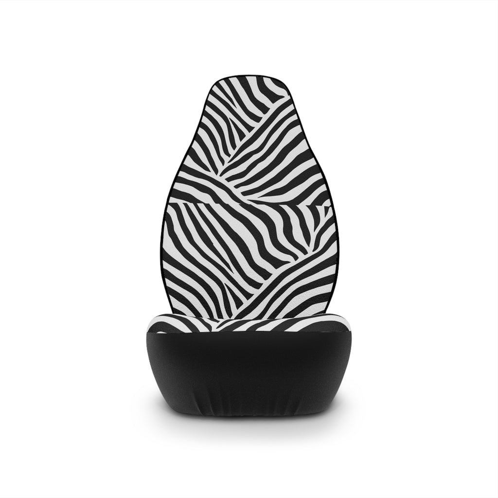 Patchwork zebra print car seat covers, single cover on a seat, front view