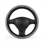 Patchwork zebra print steering wheel cover, front view