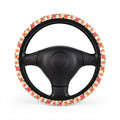 Peach fruit print steering wheel cover, on a steering wheel