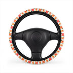 Peach fruit print steering wheel cover, on a steering wheel
