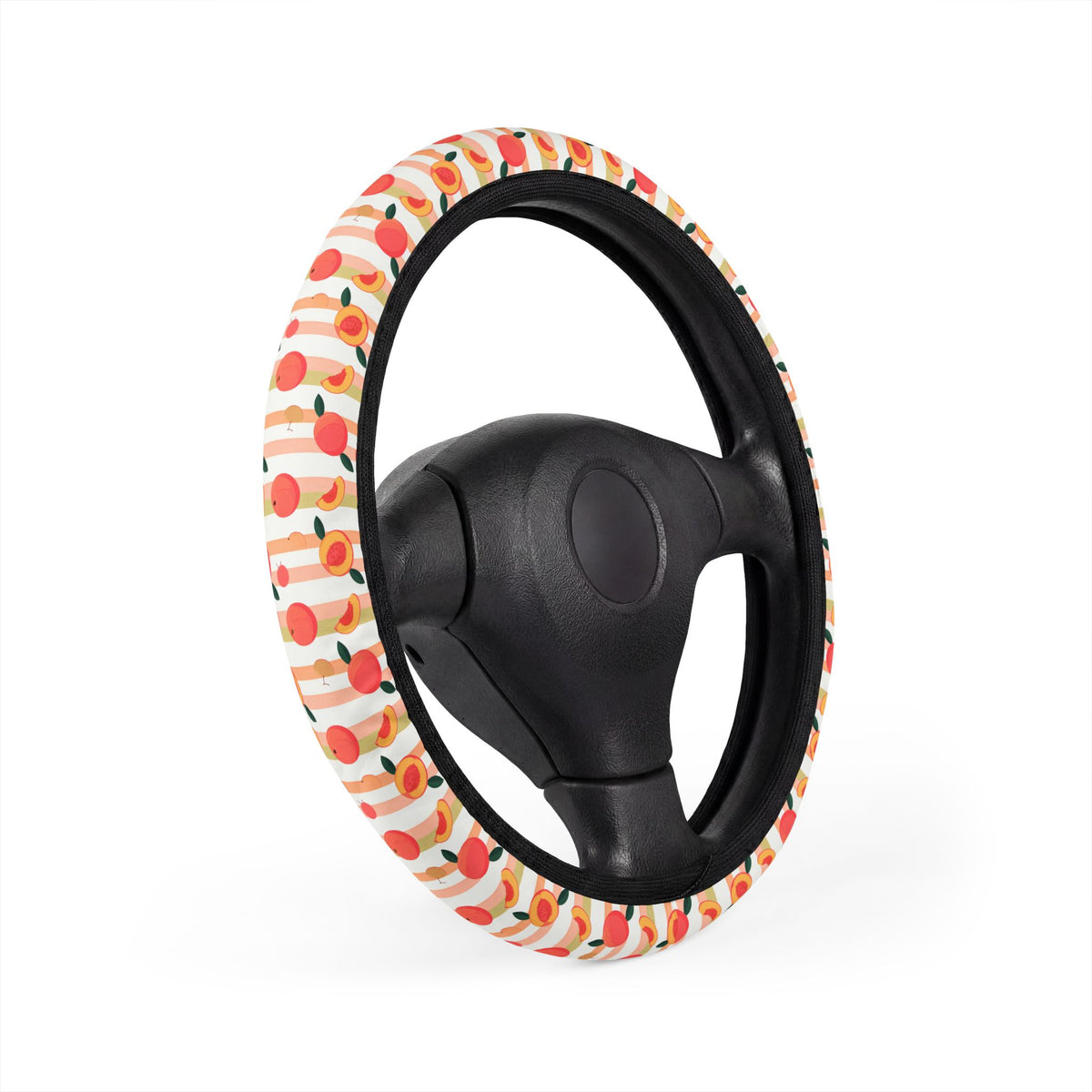 Peach fruit print steering wheel cover, product view 3
