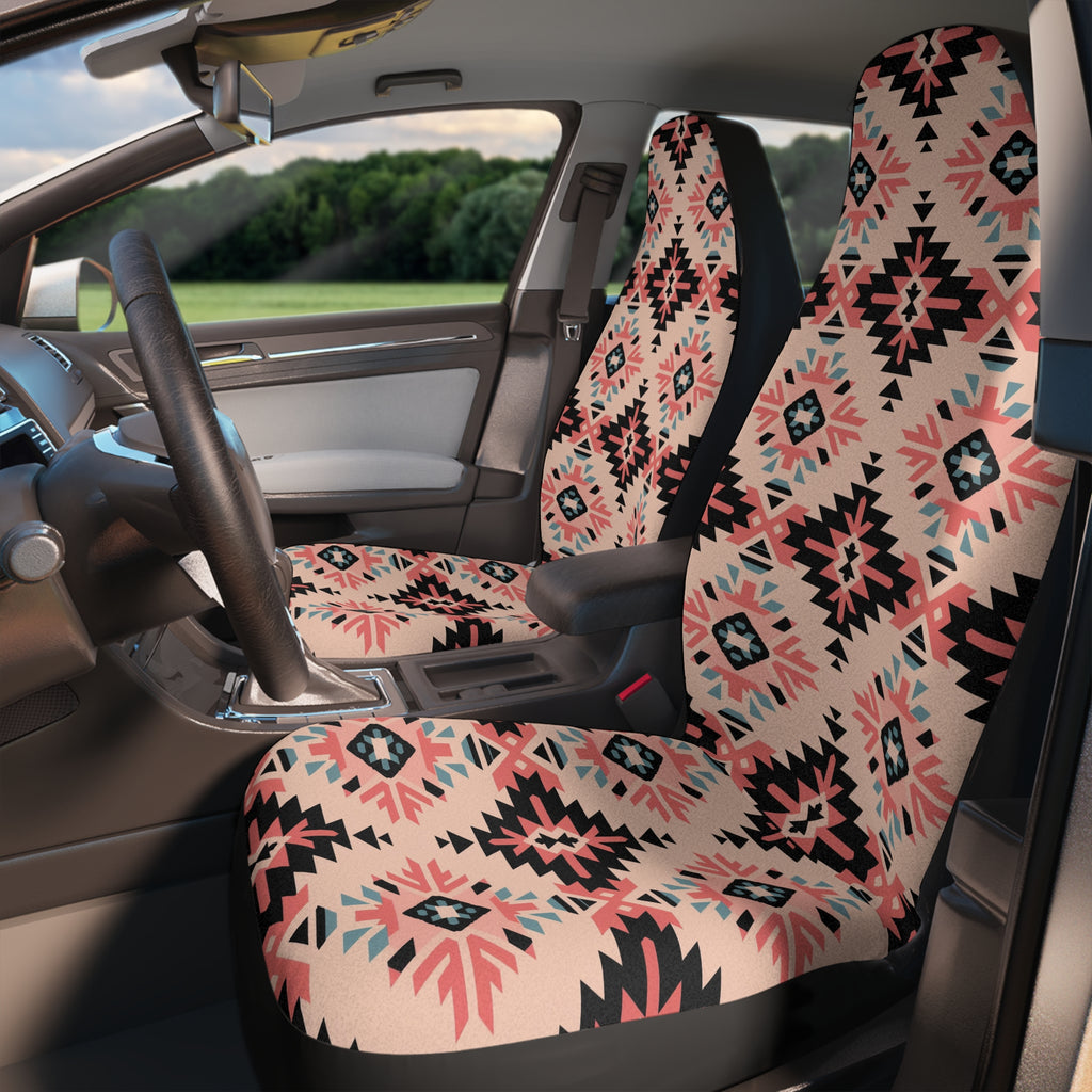 Pink aztec diamond car seat covers, product view 3