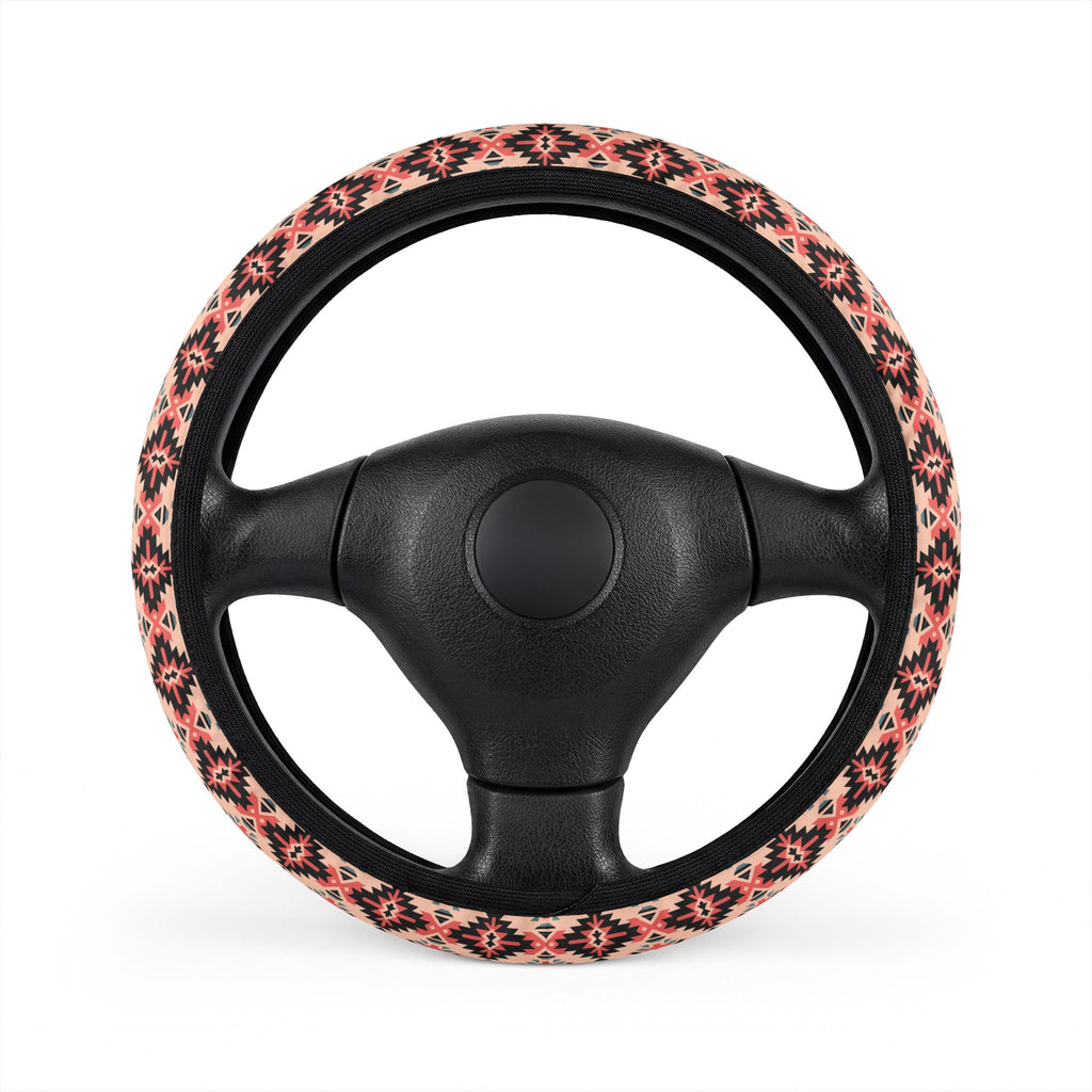 Pink aztec diamond steering wheel cover, on a steering wheel