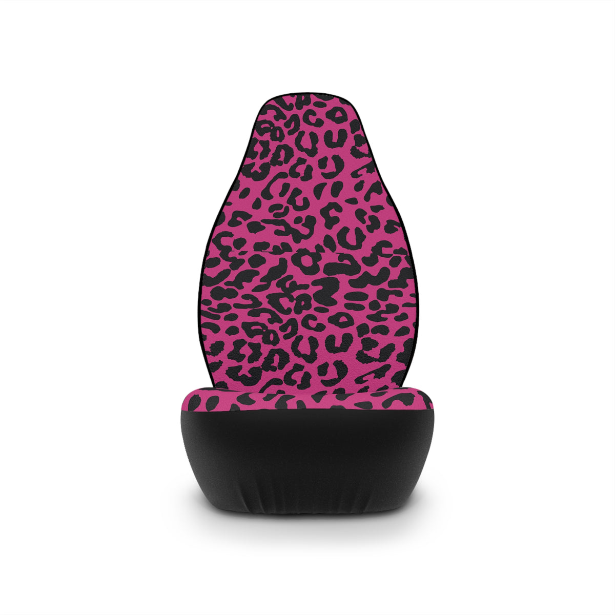 Pink black leopard print car seat covers, single cover on a seat, front view