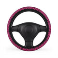 Pink black leopard print steering wheel cover, front view