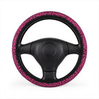 Pink black leopard print steering wheel cover, front view